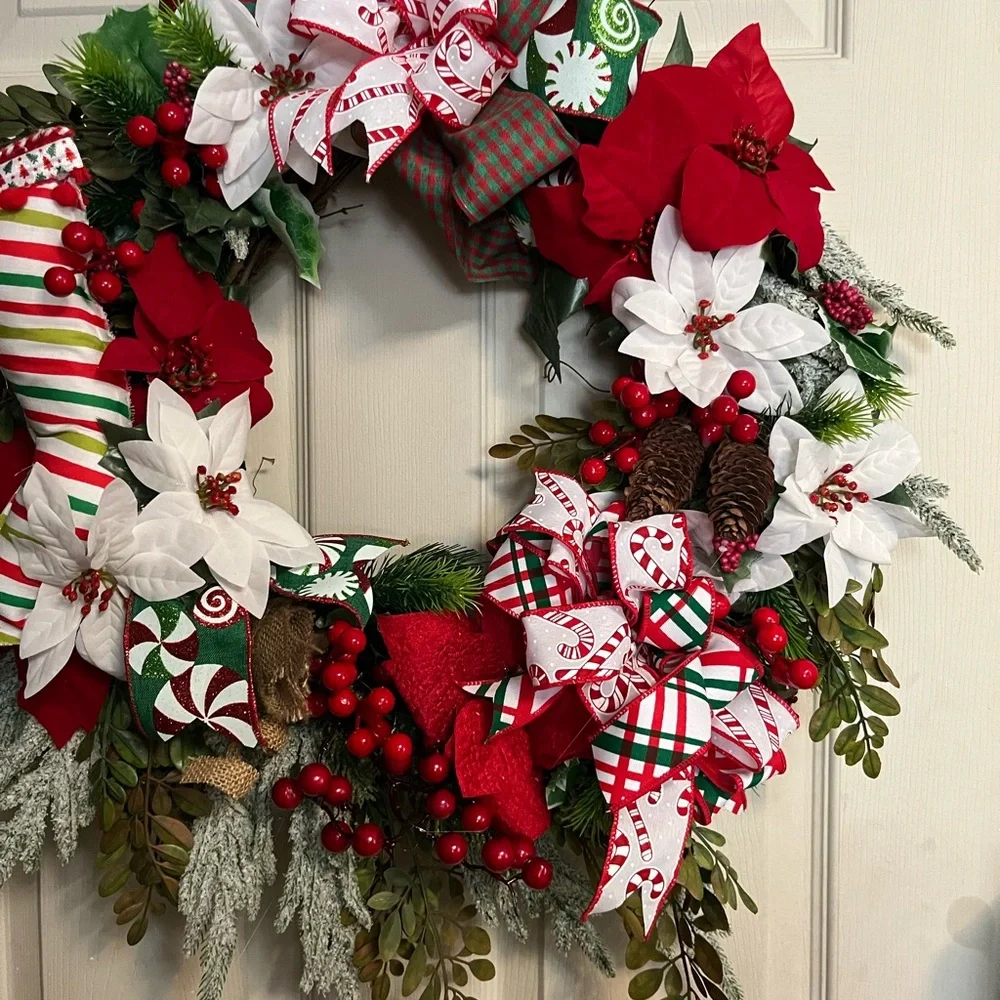 Festive Holiday Wreath with Red and White Accents